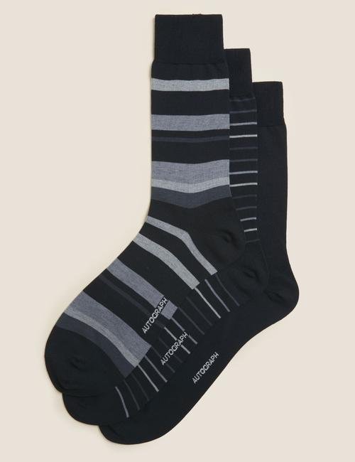 Siyah 3'lü Çizgili Çorap Seti