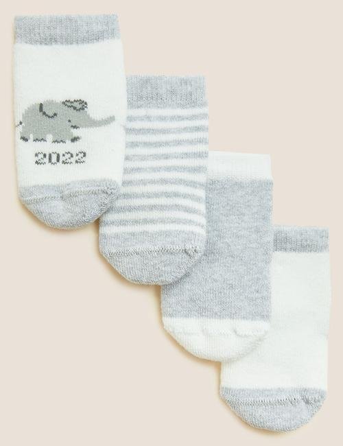Gri 4'lü Desenli Bebek Çorabı