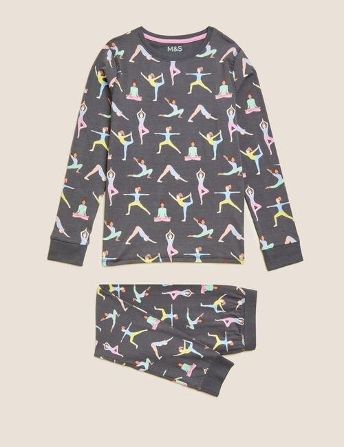 Multi Renk Yoga Desenli Uzun Kollu Pijama Takımı (7-16 Yaş)