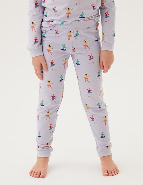 Mor Balerin Desenli Uzun Kollu Pijama Takımı (1-7 Yaş)