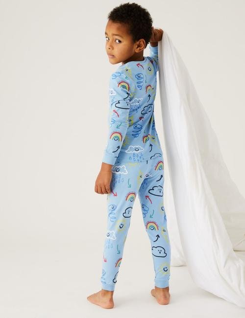 Mavi Grafik Desenli Uzun Kollu Pijama Takımı (1-7 Yaş)