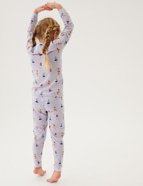 Mor Balerin Desenli Uzun Kollu Pijama Takımı (1-7 Yaş)