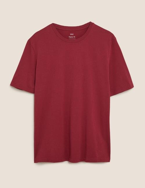 Kırmızı Saf Pamuklu Yuvarlak Yaka T-Shirt