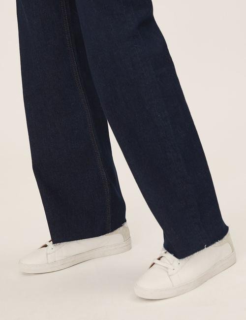 Lacivert Slim Fit Wide Leg Jean Pantolon