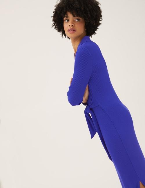 Mavi Regular Fit V Yaka Midi Elbise