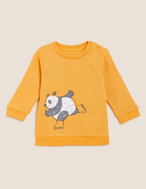 Sarı Panda Desenli Yuvarlak Yaka Sweatshirt (0-3 Yaş)