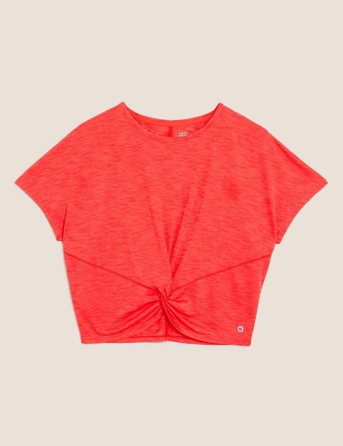 Kırmızı Büzgü Detaylı Crop T-Shirt