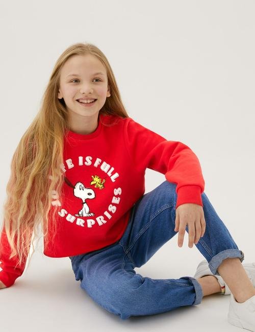 Kırmızı Snoopy™ Yuvarlak Yaka Sweatshirt (6-16 Yaş)