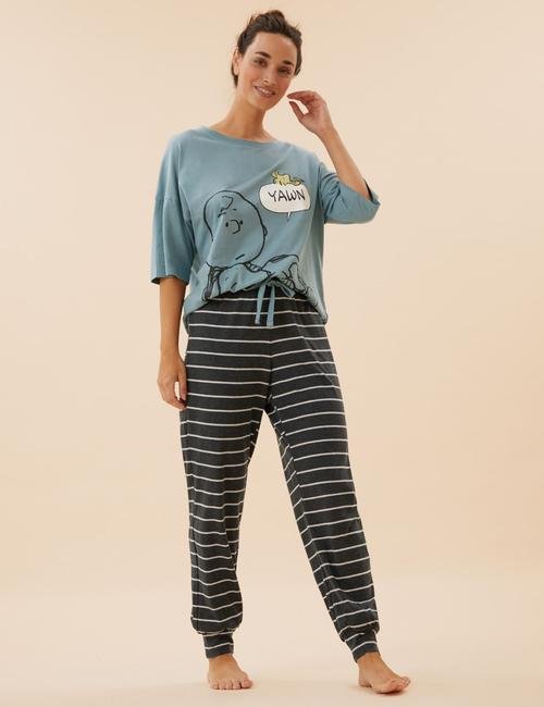 Mavi Snoopy™ Kısa Kollu Pijama Takımı