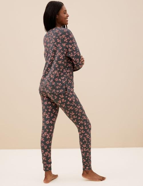 Gri Flexifit™ Leopar Desenli Legging Pijama Altı