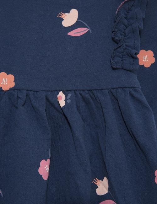 Lacivert Çiçek Desenli Uzun Kollu Elbise (0-3 Yaş)