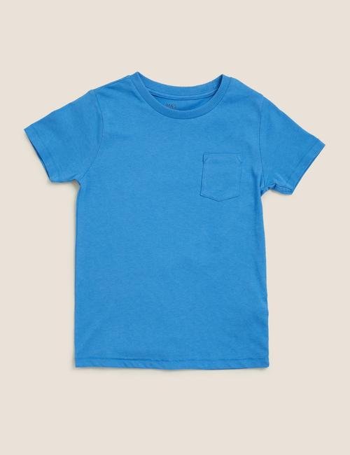 Mavi Saf Pamuklu Kısa Kollu T-Shirt (2-7 Yaş)