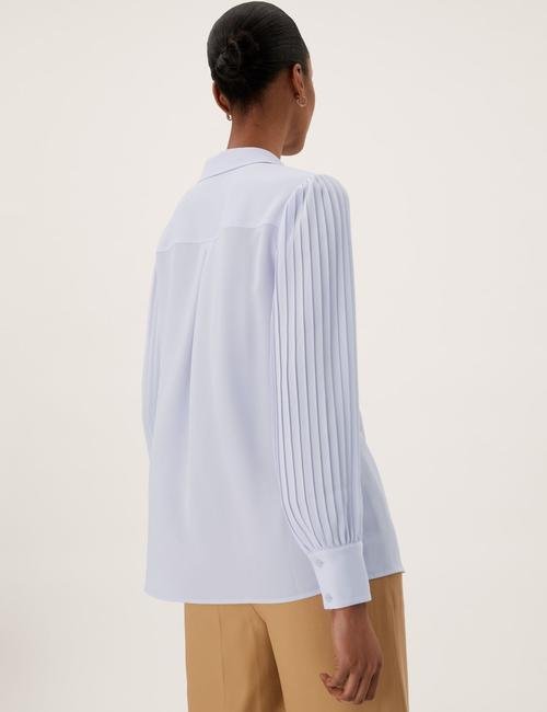 Lila Pile Detaylı Uzun Kollu Gömlek