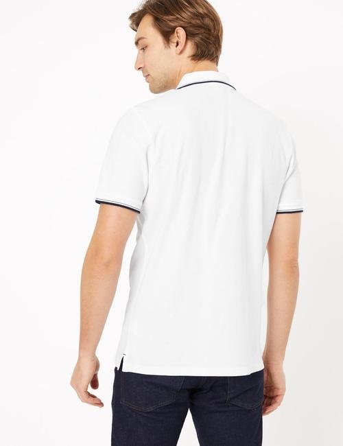 Beyaz Saf Pamuklu Polo Yaka T-Shirt