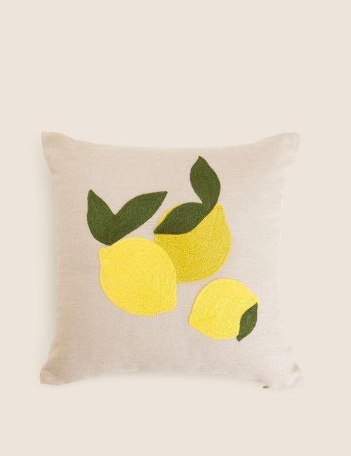 Krem Limon Desenli Yastık