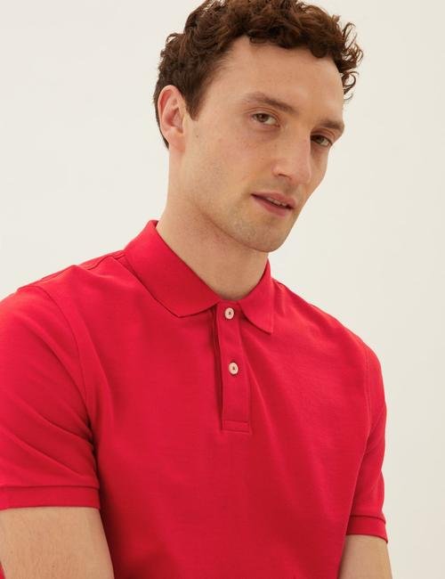 Kırmızı Saf Pamuklu Polo Yaka T-Shirt