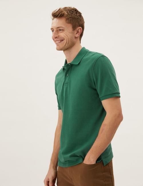 Yeşil Saf Pamuklu Polo Yaka T-Shirt