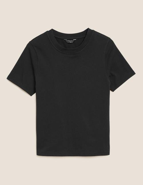 Siyah Saf Pamuklu Yuvarlak Yaka T-Shirt