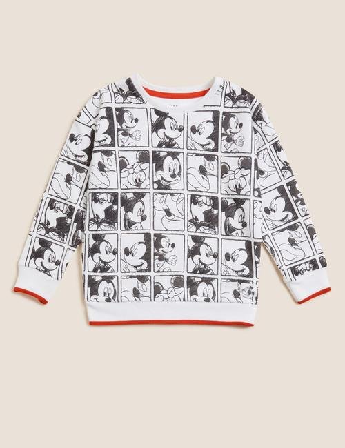 Beyaz Mickey Mouse™ Yuvarlak Yaka Sweatshirt (2-7 Yaş)