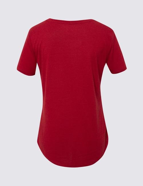 Kırmızı Relaxed Fit V Yaka T-Shirt