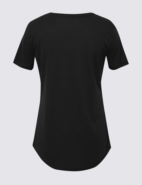 Siyah Relaxed Fit V Yaka T-Shirt