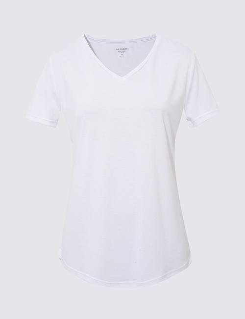 Beyaz Relaxed Fit V Yaka T-Shirt