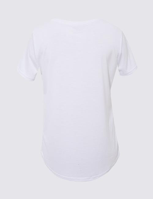 Beyaz Relaxed Fit V Yaka T-Shirt