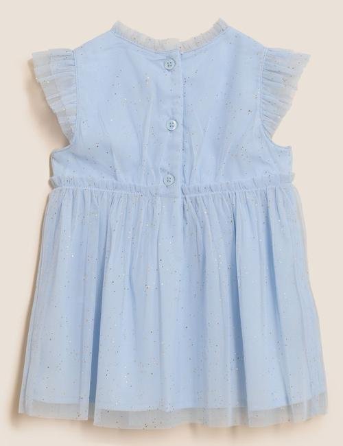 Mavi İşleme Detaylı Kolsuz Elbise (0-3 Yaş)