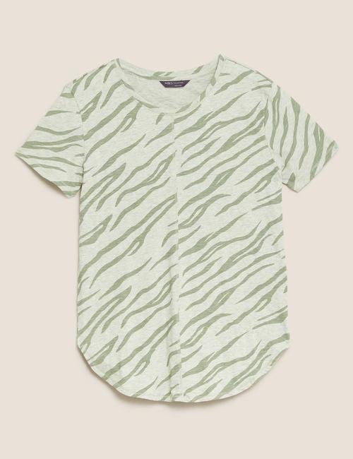 Yeşil Saf Pamuklu Yuvarlak Yaka T-Shirt