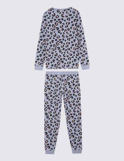 Mor Leopar Desenli Pijama Takımı