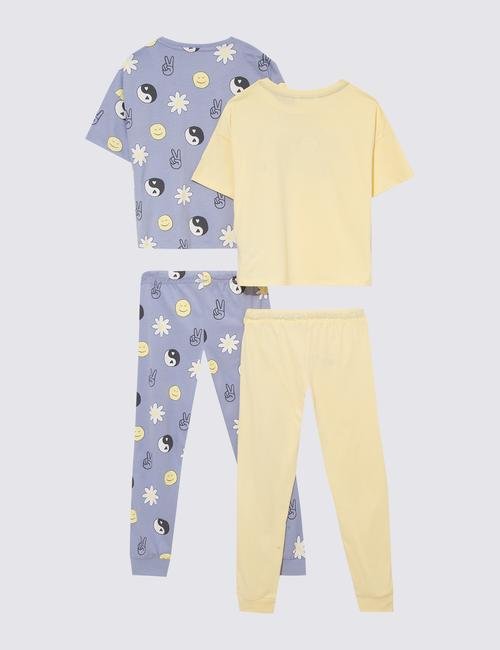Sarı Saf Pamuklu 2'li Pijama Takımı
