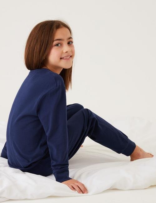 Lacivert Saf Pamuklu 2'li Pijama Takımı (6-16 Yaş)