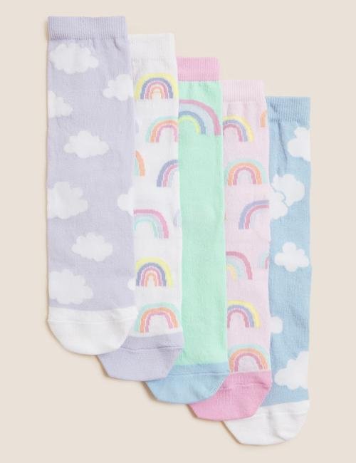 Multi Renk 5'li Gökkuşağı Desenli Çorap