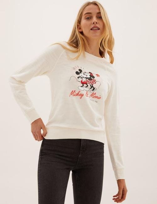 Krem Saf Pamuklu Disney™ Sweatshirt