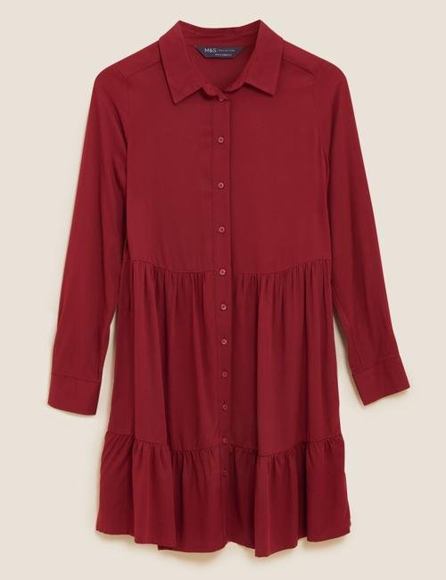 Kırmızı Relaxed Fit Gömlek Elbise