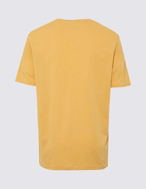 Sarı Saf Pamuklu Yuvarlak Yaka T-Shirt