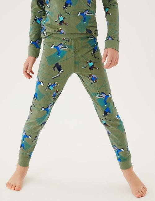 Yeşil Grafik Desenli Uzun Kollu Pijama Takımı (6-16 Yaş)