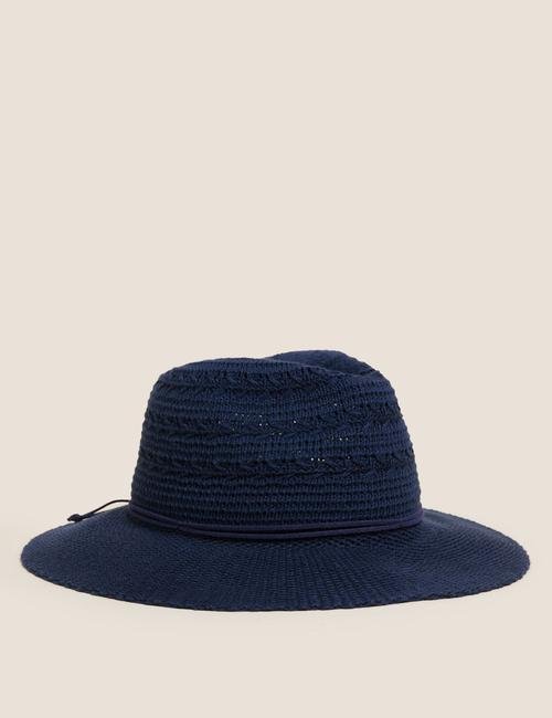 Lacivert Bağlama Detaylı Hasır Şapka