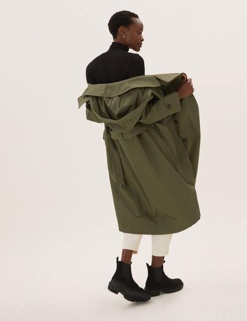 Yeşil Saf Pamuklu Stormwear™ Kapüşonlu Trençkot