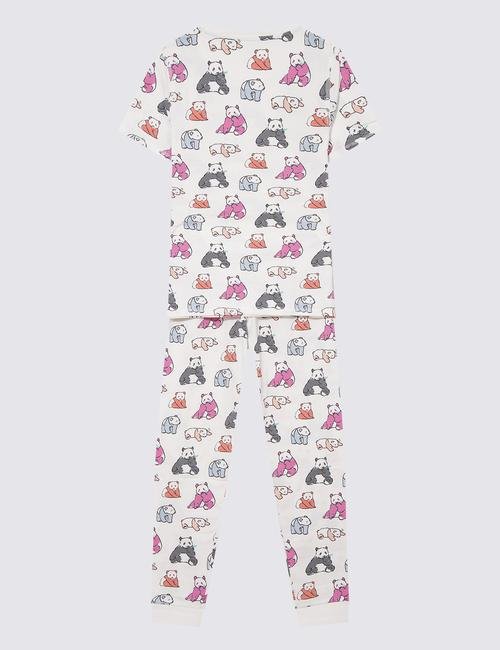Multi Renk Panda Desenli Kısa Kollu Pijama Takımı