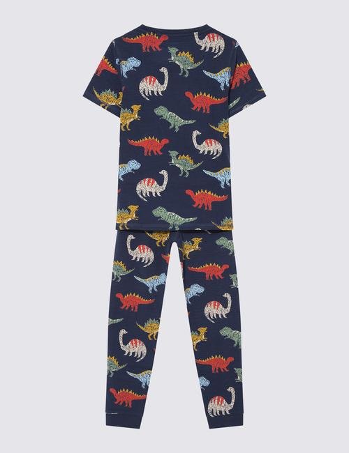 Multi Renk Dinozor Desenli Kısa Kollu Pijama Takımı