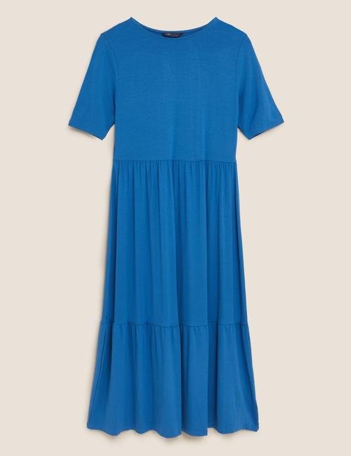 Mavi Regular Fit Kısa Kollu Midi Elbise