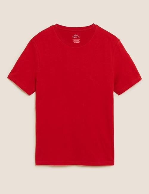 Kırmızı Saf Pamuklu Yuvarlak Yaka T-Shirt