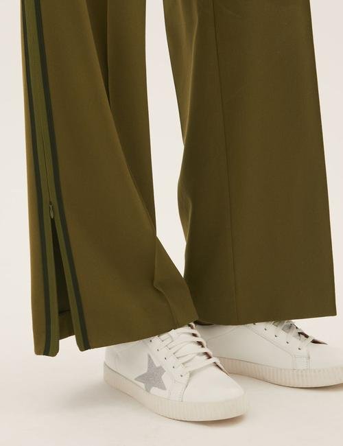 Yeşil Fermuar Detaylı Wide Leg Pantolon