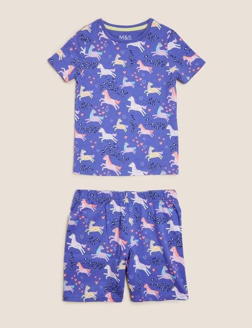 Mor Unicorn Desenli Kısa Kollu Pijama Takımı (1-7 Yaş)