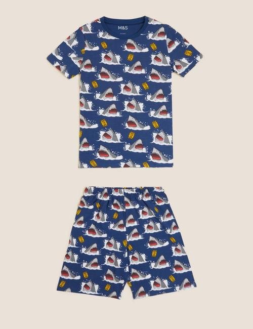 Lacivert Köpekbalığı Desenli Kısa Kollu Pijama Takımı (7-16 Yaş)