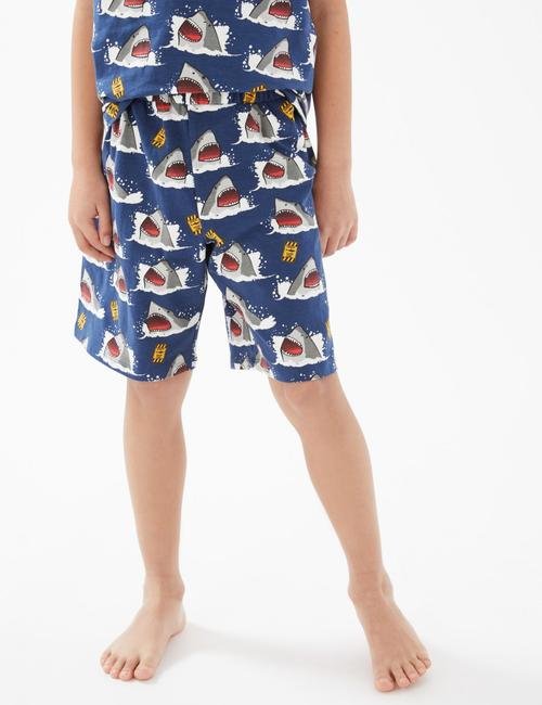 Lacivert Köpekbalığı Desenli Kısa Kollu Pijama Takımı (7-16 Yaş)