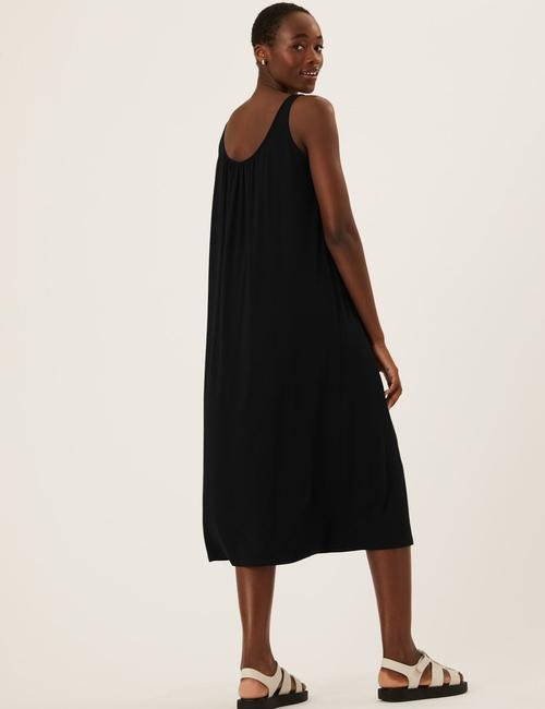 Siyah Relaxed Fit Midi Elbise