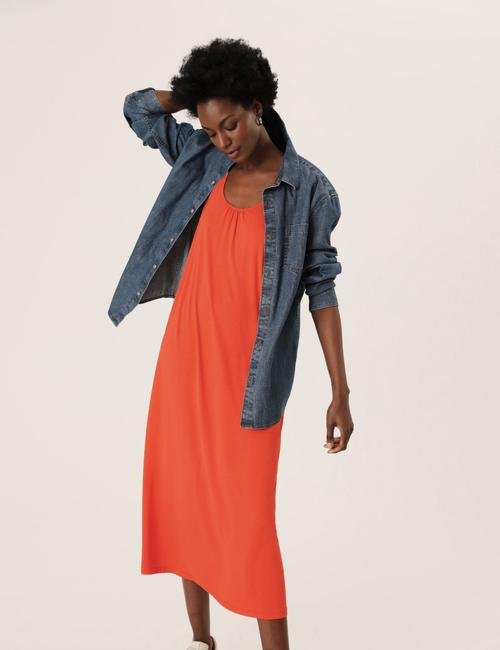 Turuncu Relaxed Fit Midi Elbise
