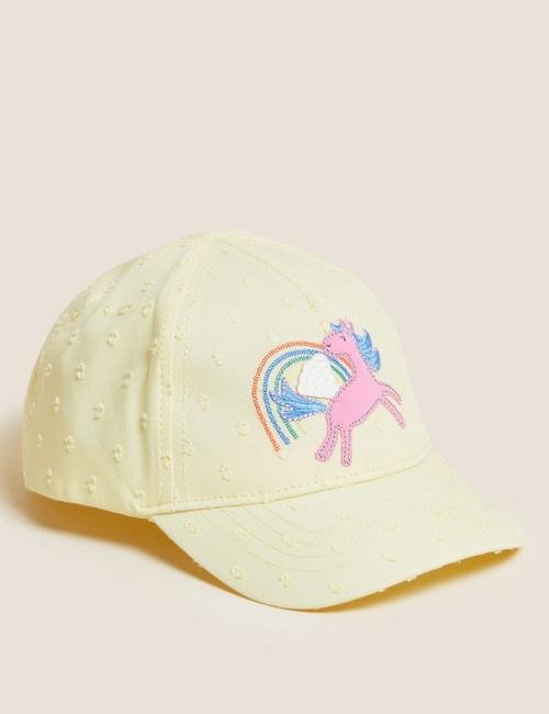 Sarı Saf Pamuklu Unicorn Desenli Şapka (1-6 Yaş)